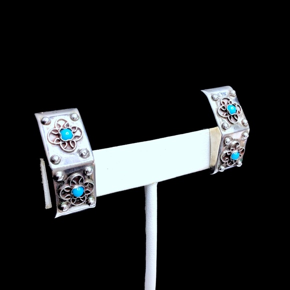 🌺Vintage Taxco Sterling & Turquoise Earrings - Picture 4 of 15